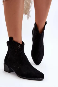 Damskie Ażurowe Botki Czarne Madalina