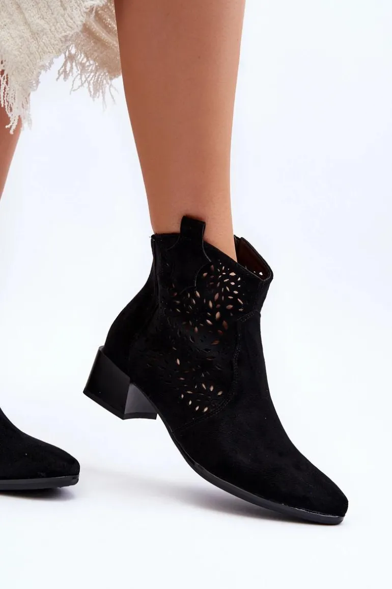Damskie Ażurowe Botki Czarne Madalina