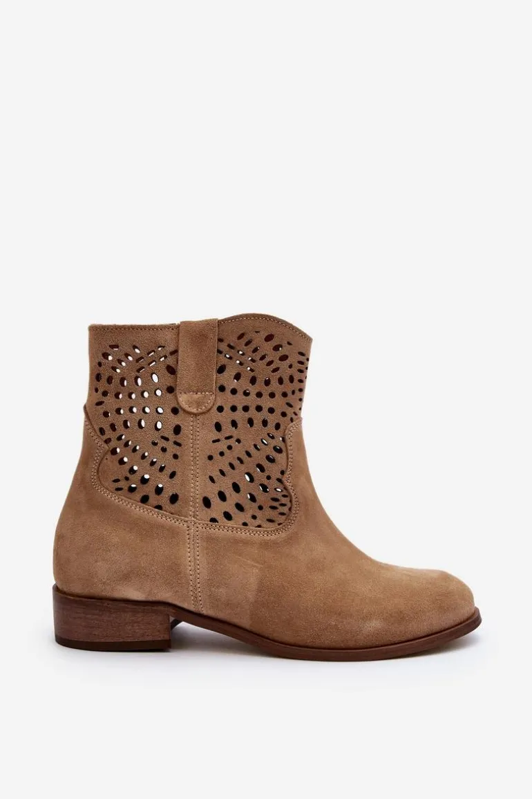 Damskie Ażurowe Botki Lewski Shoes 3305/2 Beżowe