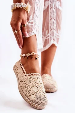 Damskie Ażurowe Espadryle Wsuwane Beżowe Letisa