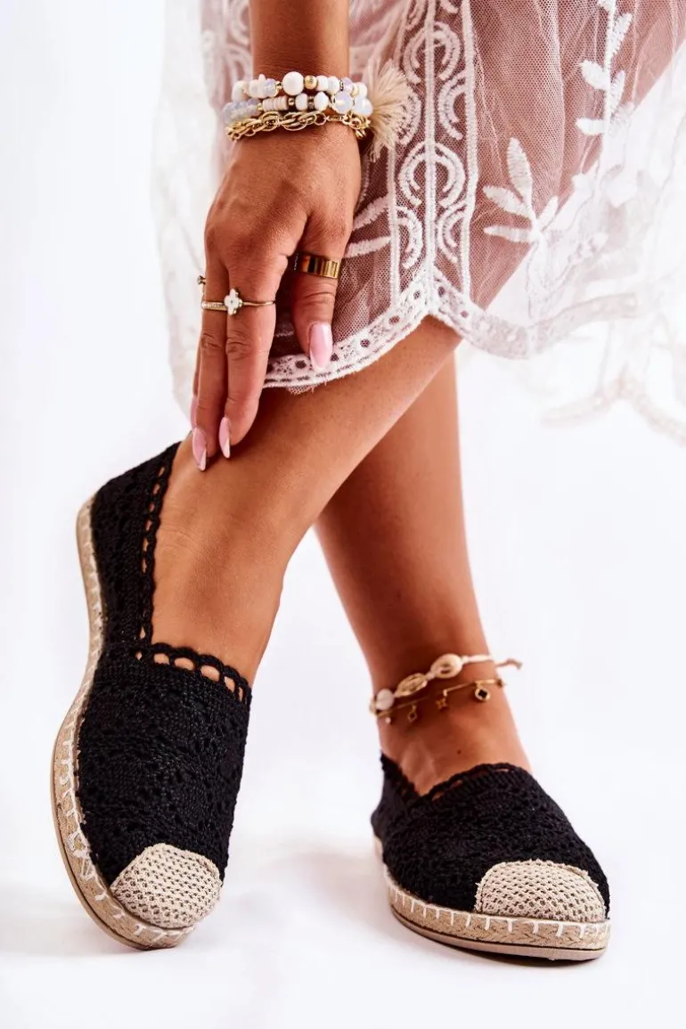 Damskie Ażurowe Espadryle Wsuwane Czarne Letisa
