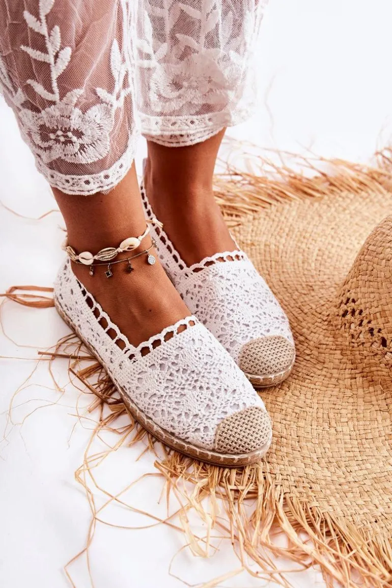 Damskie Ażurowe Espadryle Wsuwane Białe Letisa