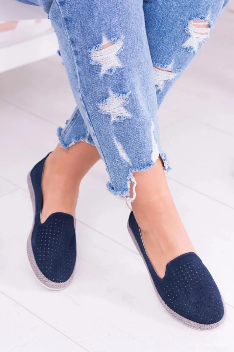 Damskie Ażurowe Granatowe Balerinki Eparo