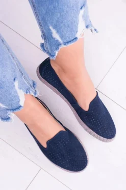 Damskie Ażurowe Granatowe Balerinki Eparo