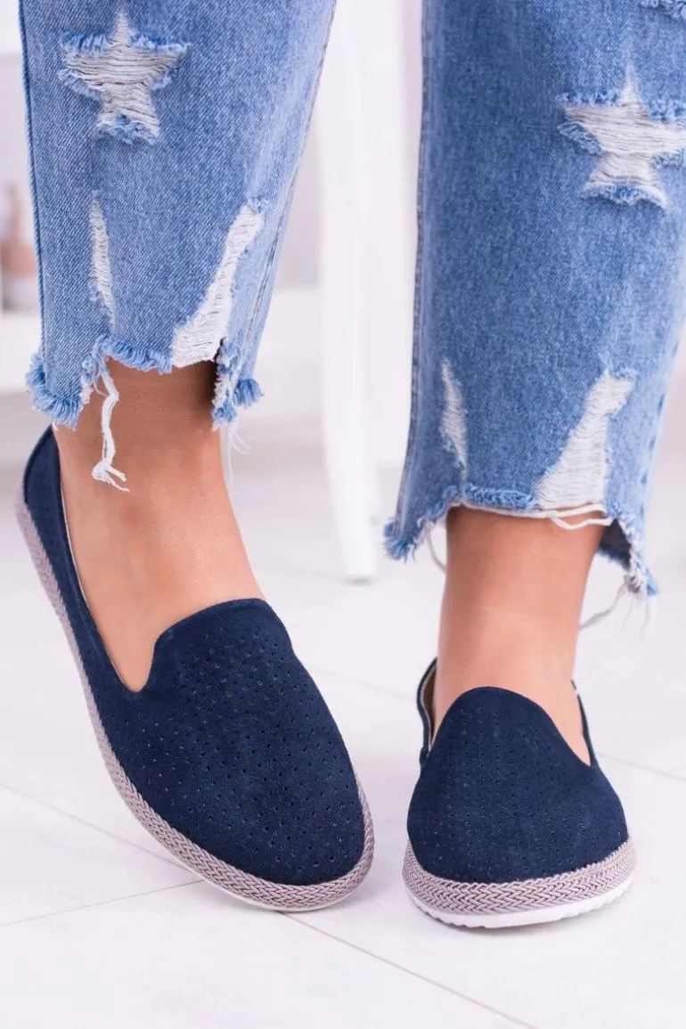 Damskie Ażurowe Granatowe Balerinki Eparo