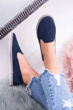 Damskie Ażurowe Granatowe Balerinki Eparo