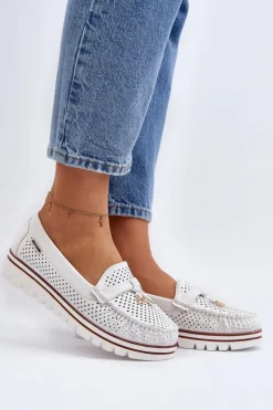 Damskie Ażurowe Mokasyny Białe Twista