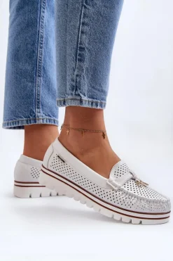 Damskie Ażurowe Mokasyny Białe Twista