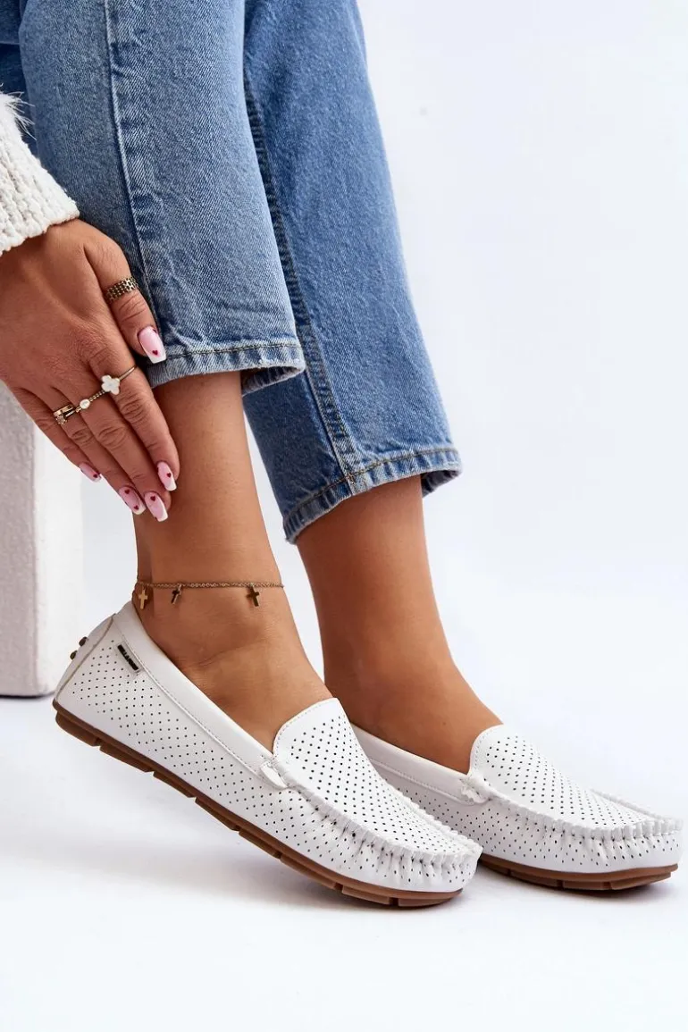 Damskie Ażurowe Mokasyny Białe Rasirna