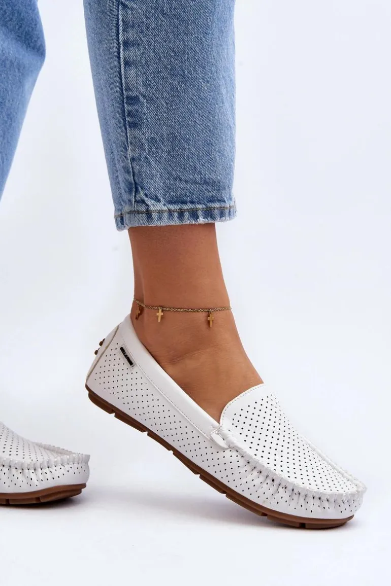 Damskie Ażurowe Mokasyny Białe Rasirna