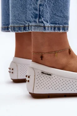 Damskie Ażurowe Mokasyny Białe Rasirna