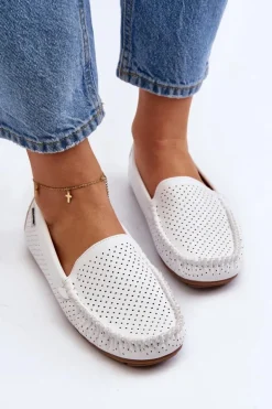 Damskie Ażurowe Mokasyny Białe Rasirna