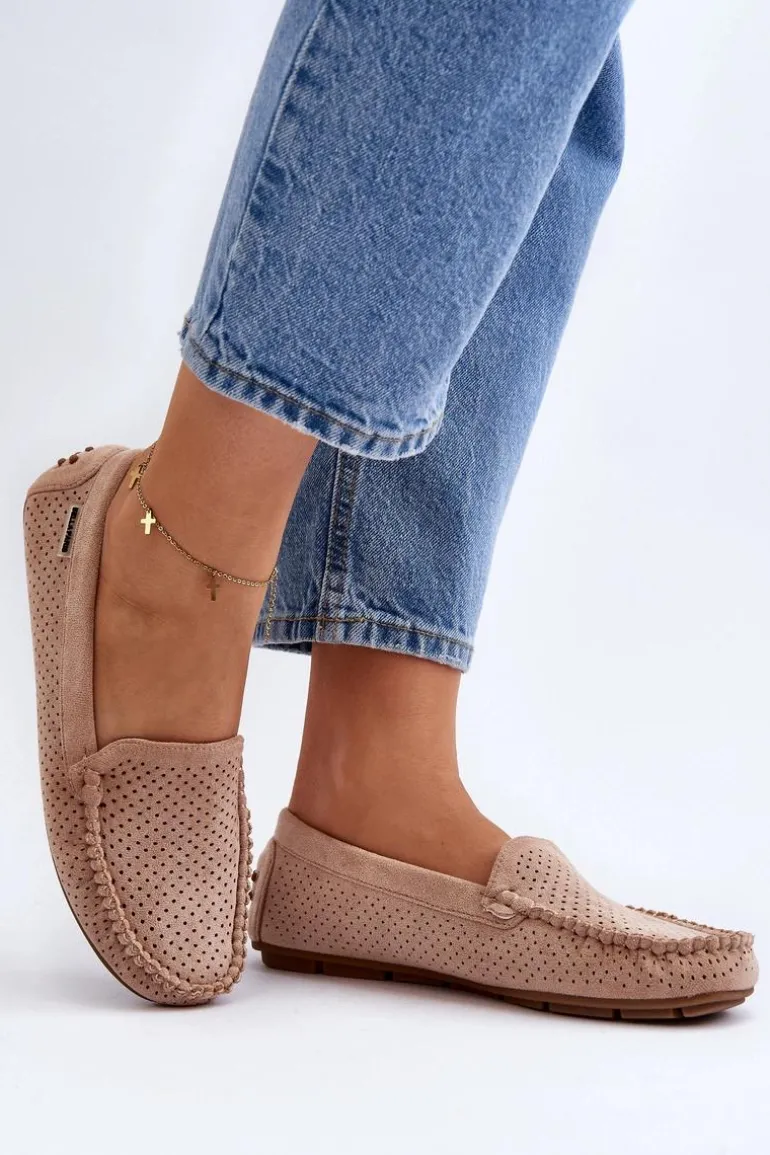 Damskie Ażurowe Mokasyny Beżowe Rasirna