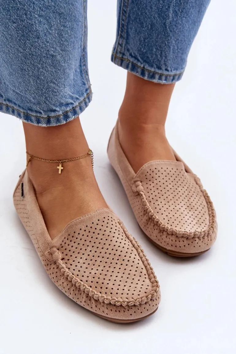 Damskie Ażurowe Mokasyny Beżowe Rasirna