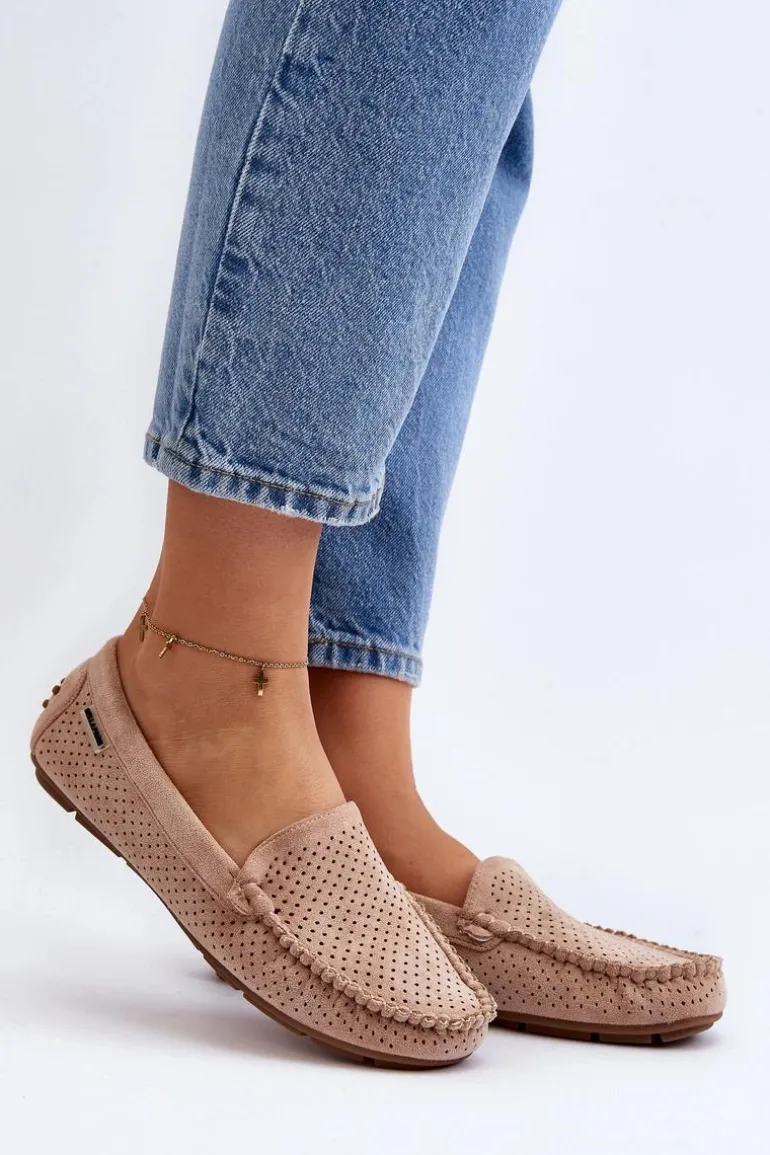 Damskie Ażurowe Mokasyny Beżowe Rasirna