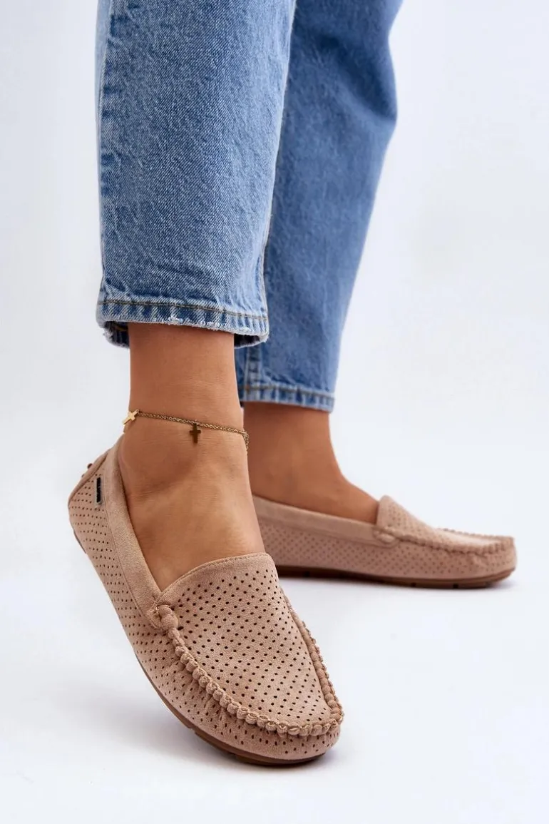 Damskie Ażurowe Mokasyny Beżowe Rasirna