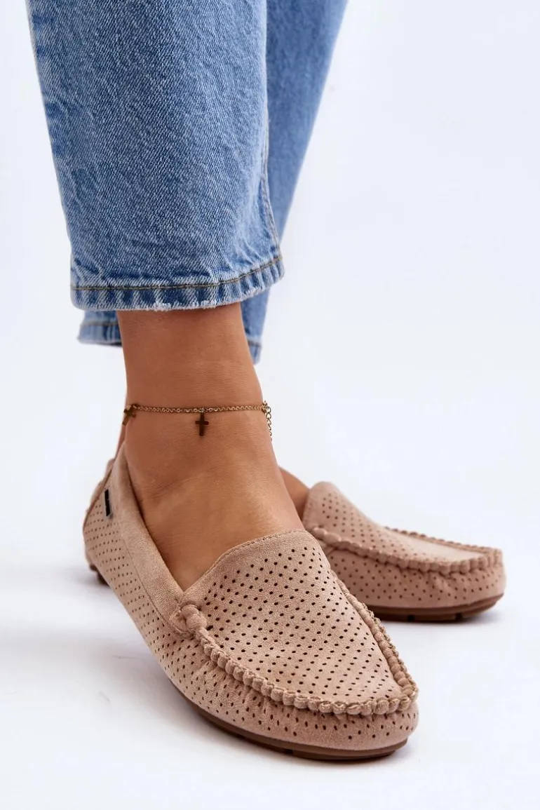 Damskie Ażurowe Mokasyny Beżowe Rasirna