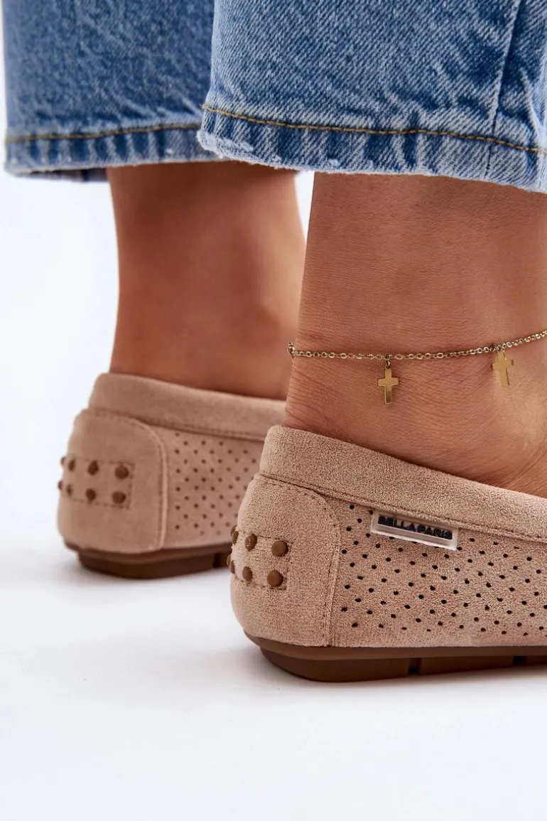 Damskie Ażurowe Mokasyny Beżowe Rasirna