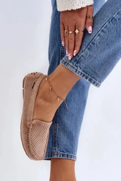 Damskie Ażurowe Mokasyny Beżowe Rasirna