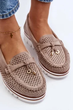 Damskie Ażurowe Mokasyny Beżowe Twista
