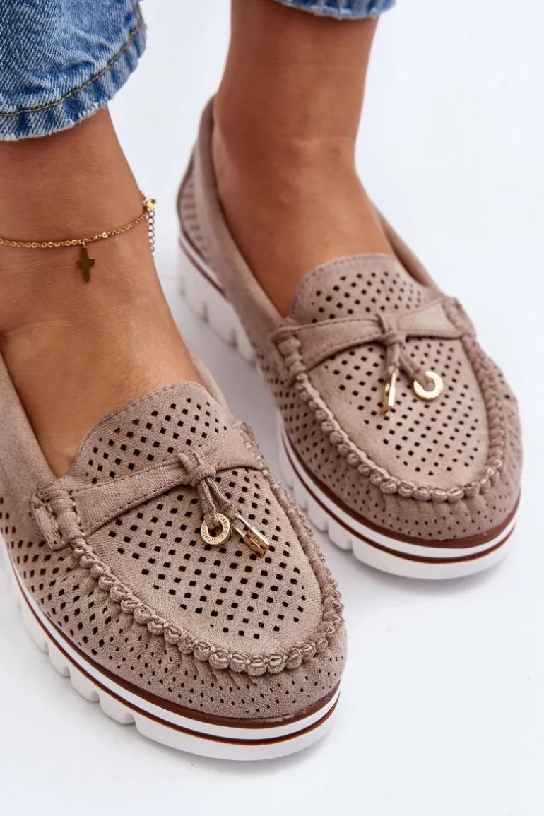 Damskie Ażurowe Mokasyny Beżowe Twista