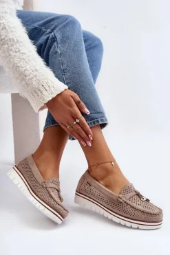 Damskie Ażurowe Mokasyny Beżowe Twista