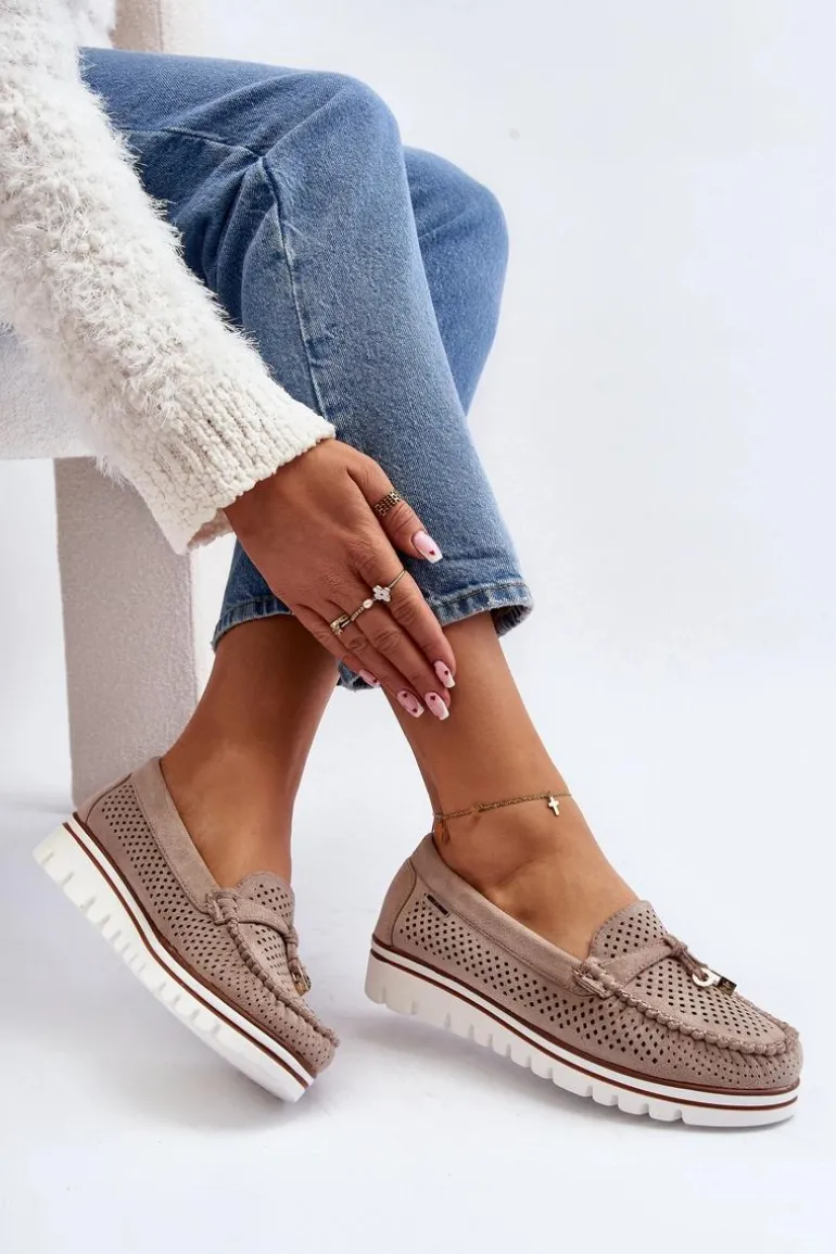 Damskie Ażurowe Mokasyny Beżowe Twista