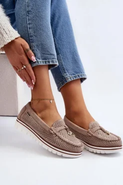 Damskie Ażurowe Mokasyny Beżowe Twista