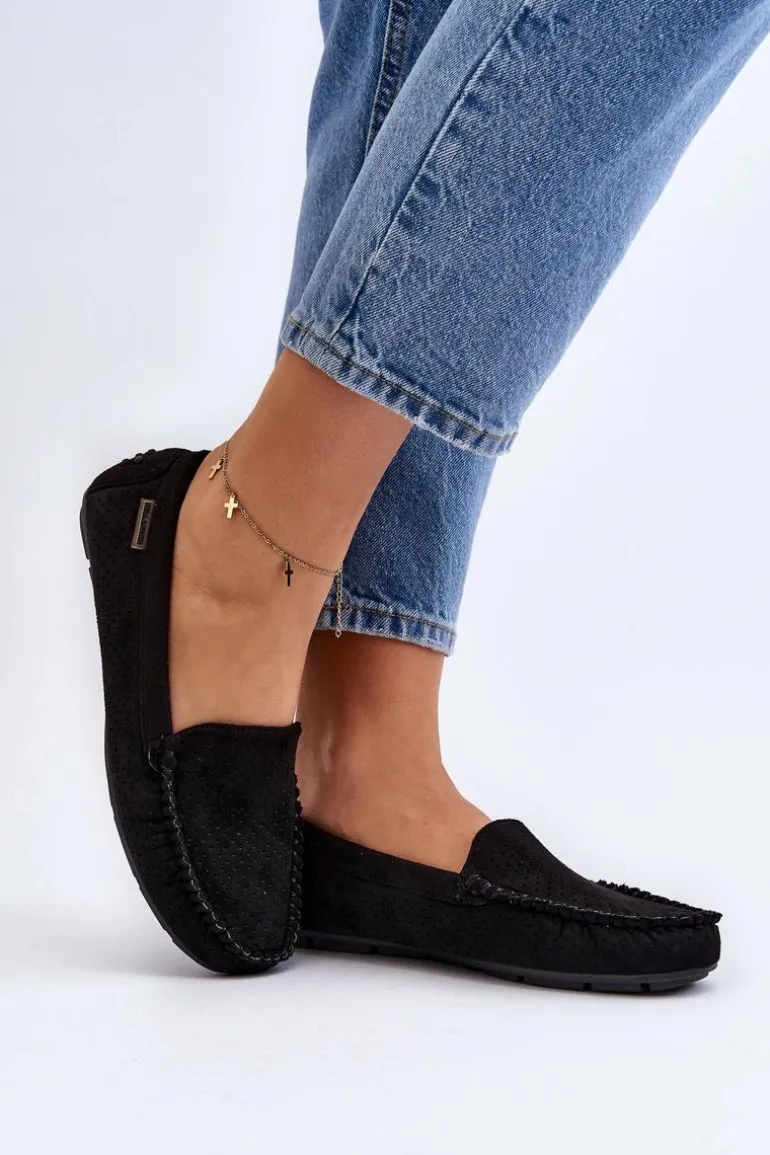 Damskie Ażurowe Mokasyny Czarne Rasirna