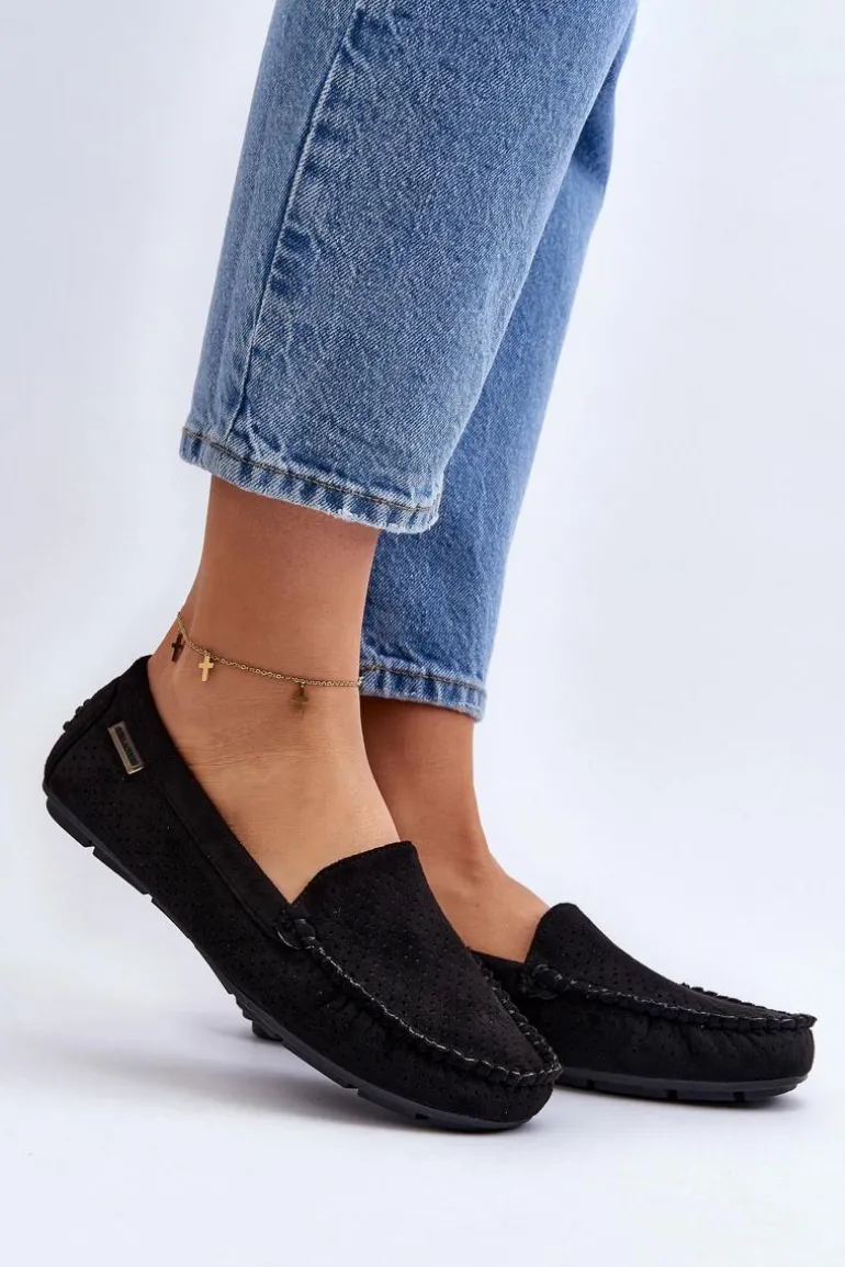 Damskie Ażurowe Mokasyny Czarne Rasirna