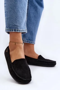 Damskie Ażurowe Mokasyny Czarne Rasirna
