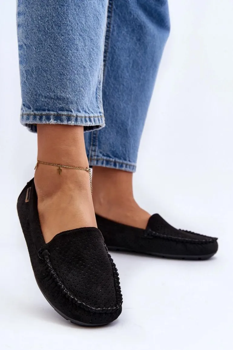 Damskie Ażurowe Mokasyny Czarne Rasirna