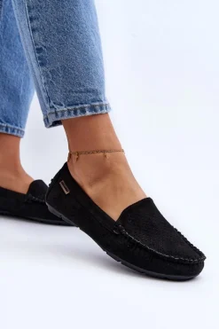 Damskie Ażurowe Mokasyny Czarne Rasirna