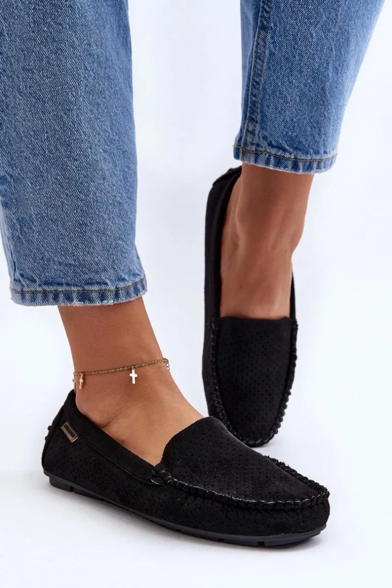 Damskie Ażurowe Mokasyny Czarne Rasirna