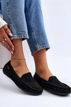 Damskie Ażurowe Mokasyny Czarne Rasirna