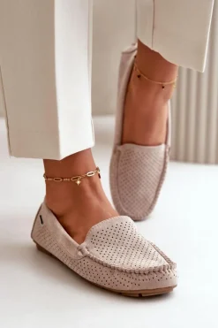 Damskie Ażurowe Mokasyny Jasnobeżowe Rasirna