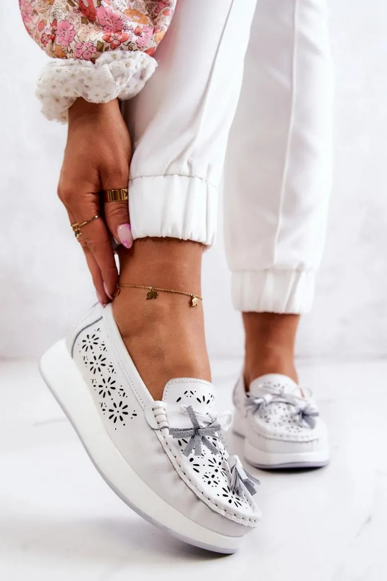 Damskie Ażurowe Mokasyny Na Platformie Białe Louise