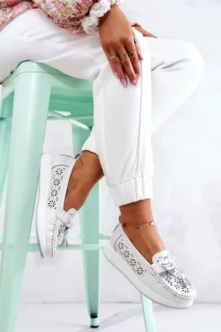 Damskie Ażurowe Mokasyny Na Platformie Białe Louise