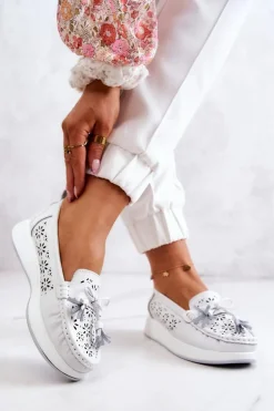 Damskie Ażurowe Mokasyny Na Platformie Białe Louise