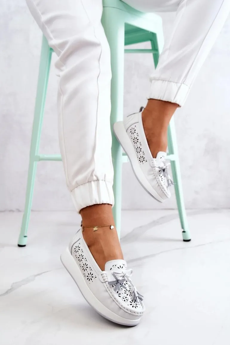 Damskie Ażurowe Mokasyny Na Platformie Białe Louise