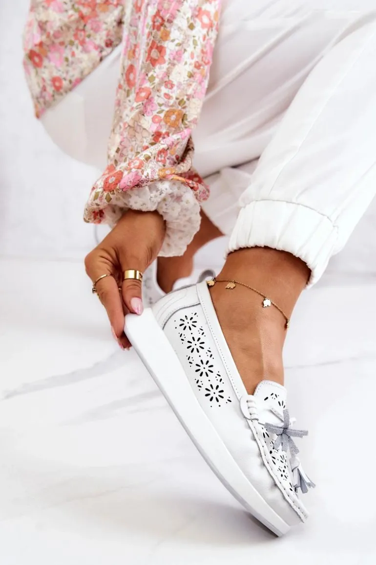 Damskie Ażurowe Mokasyny Na Platformie Białe Louise