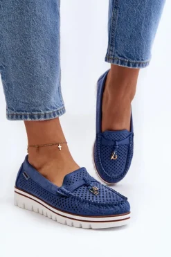 Damskie Ażurowe Mokasyny Niebieskie Twista