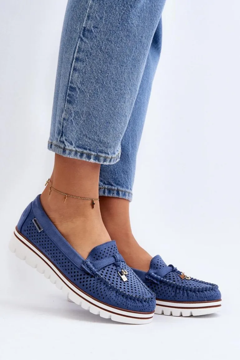 Damskie Ażurowe Mokasyny Niebieskie Twista