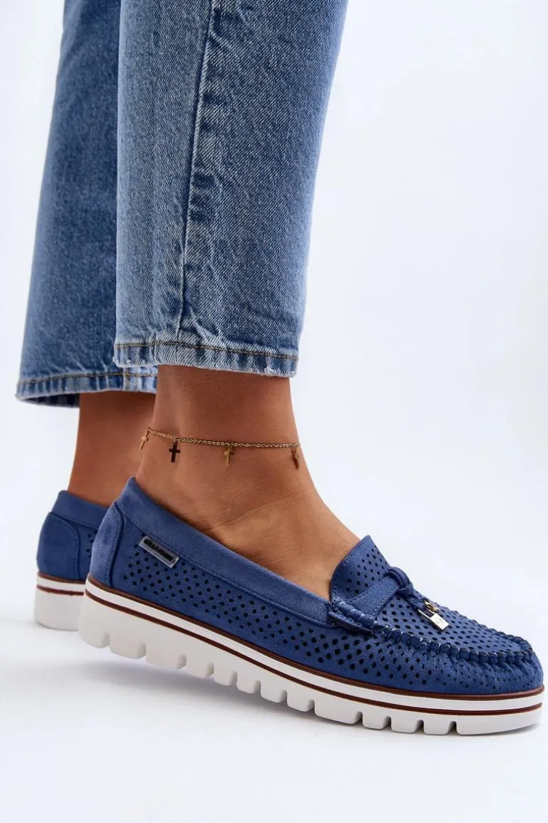 Damskie Ażurowe Mokasyny Niebieskie Twista