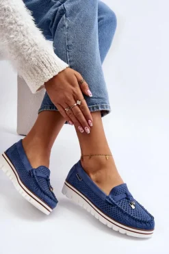 Damskie Ażurowe Mokasyny Niebieskie Twista