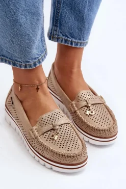 Damskie Ażurowe Mokasyny Złote Twista