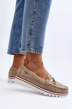 Damskie Ażurowe Mokasyny Złote Twista