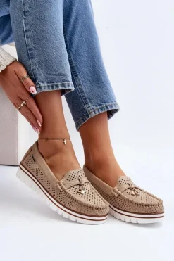 Damskie Ażurowe Mokasyny Złote Twista