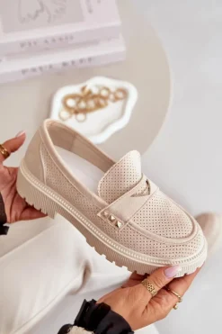 Damskie Ażurowe Półbuty Mokasyny Jasnobeżowe Tannes