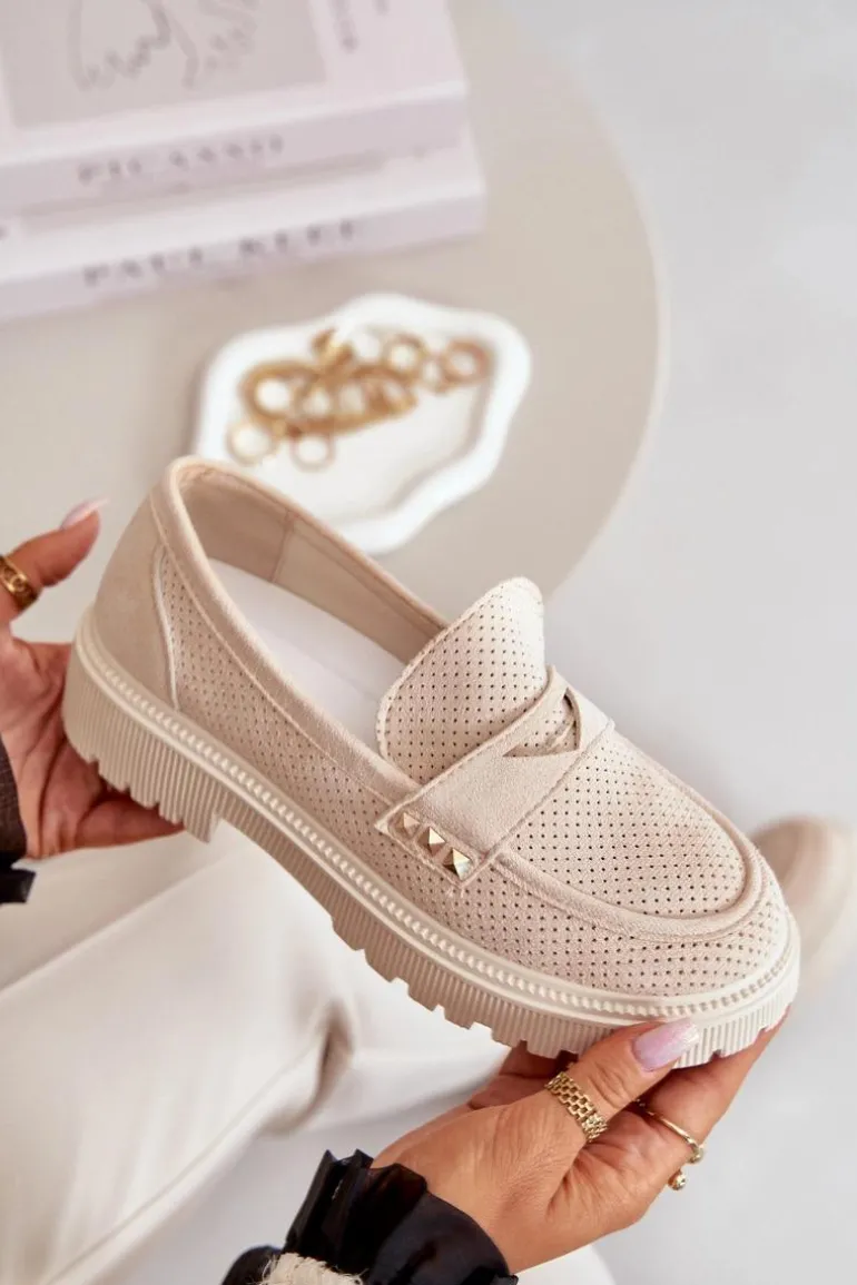 Damskie Ażurowe Półbuty Mokasyny Jasnobeżowe Tannes